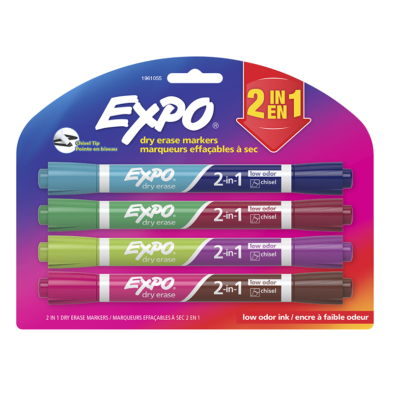 Expo 2-in-1 Chisel Tip Dry Erase Markers - Assorted - 4 pack