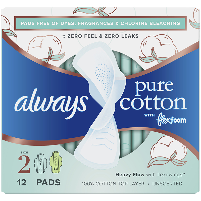 Always Pure Cotton Pads Size 2 - Heavy Flow - 12s