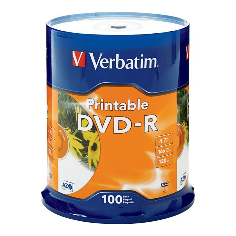 Verbatim 16X Inkjet-Printable DVD-R Discs - 4.7GB - 100's