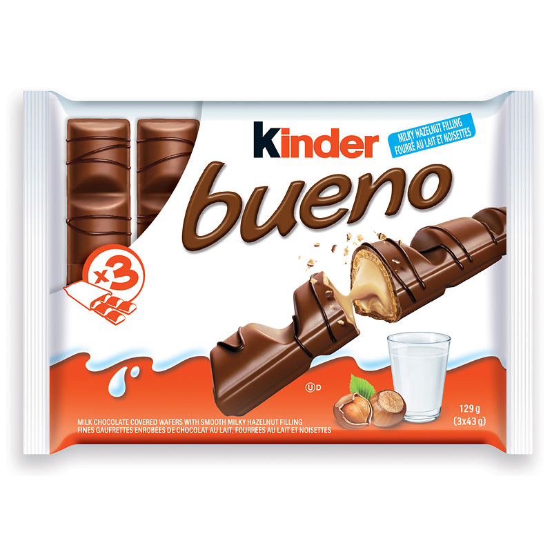 Kinder Bueno Milk Chocolate and Hazelnut Cream Candy Bars - 3's/129g