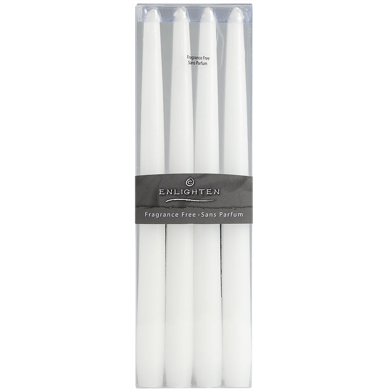 Enlighten Linen Taper Unscented Candles - White - 4 pack