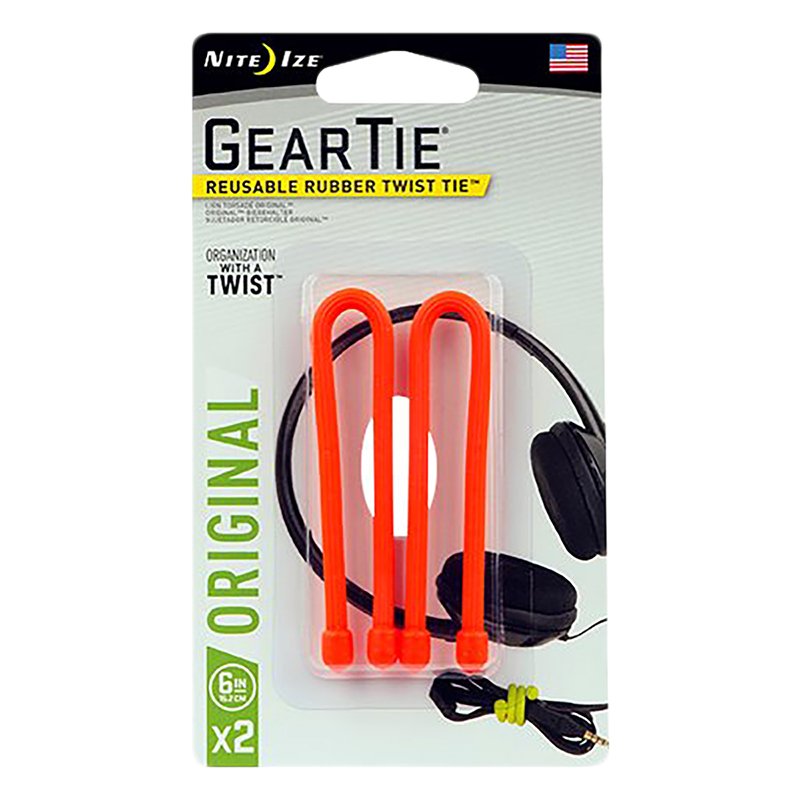 Nite Ize Gear Tie Reusable Rubber Twist Tie - Orange - GT6-2PK-31