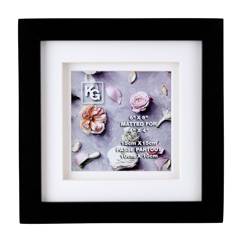 Kiera Grace Double Mat Frame - Black - 6x6 Inch Double Matted for 4x4 Inch - PH00668-4