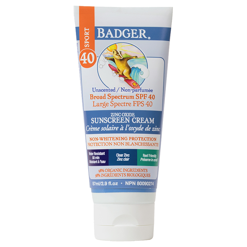 Badger Sport Zinc Oxide Sunscreen Cream Unscented - SPF 40 - 87ml