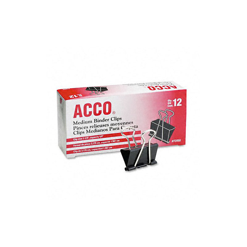 ACCO Fold Back Binder Clips Medium - Black - 1.25 Inch - 12 Clips
