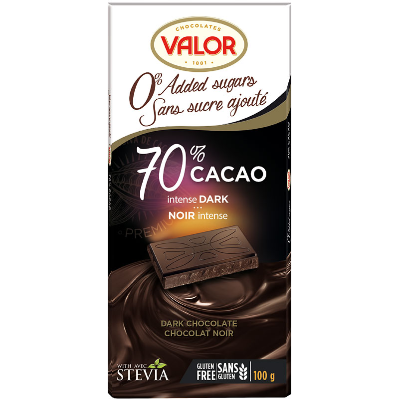 Valor 70% Dark Chocolate - No Sugar Added - 100g
