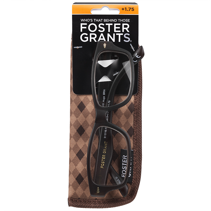 Foster Grant Hugo Brown Reading Glasses with Case - 1.75