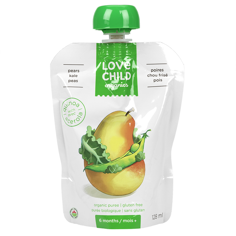 Love Child Organics Puree - Pears, Kale and Peas - 128ml