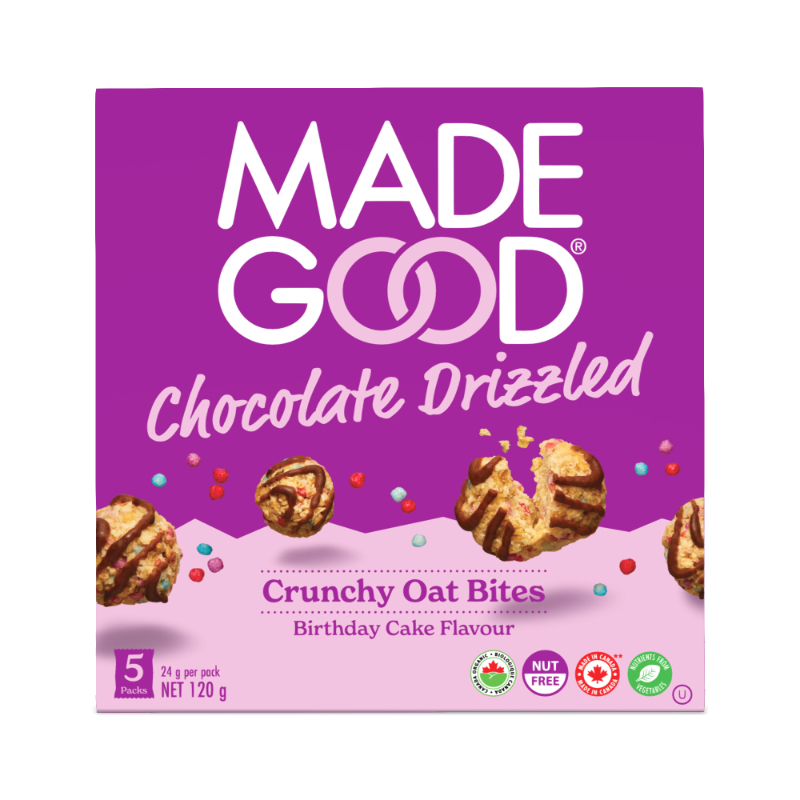 MadeGood Chocolate Drizzled Crunchy Oat Bites - Birthday Cake Flavour - 5pk/120g