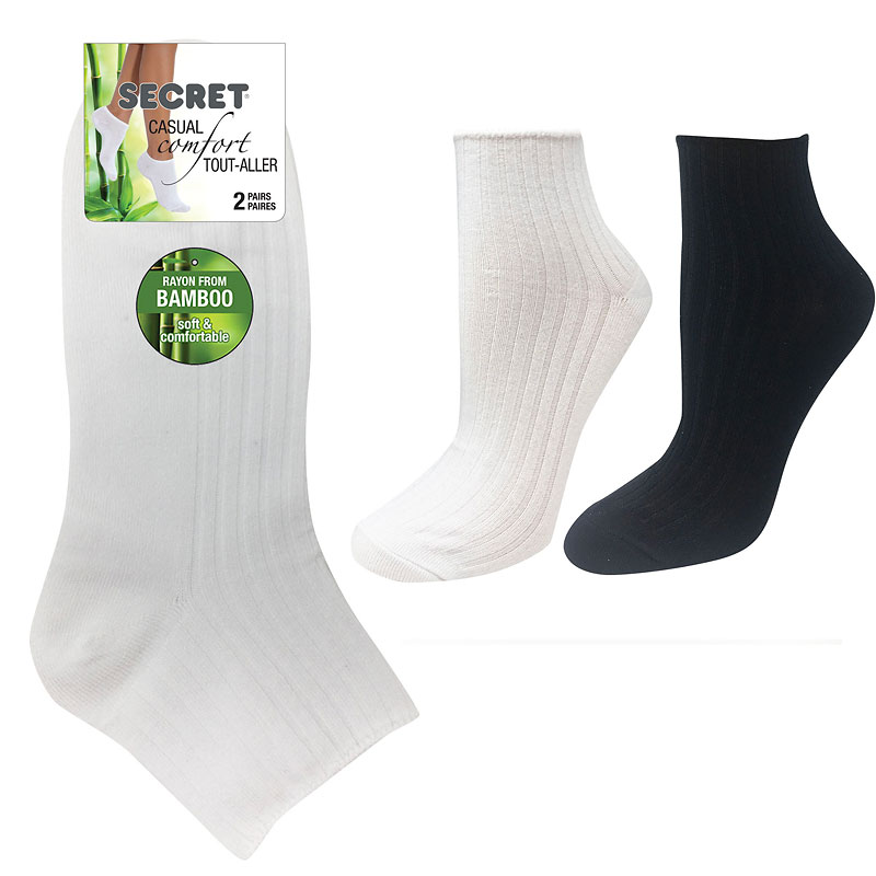 Secret Casual Comfort Ladies Bamboo Rib Ankle Socks - 2 pair