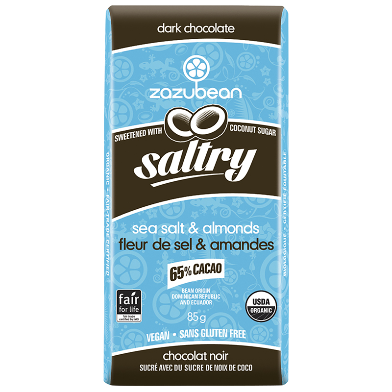 Zazubean Saltry Dark Chocolate Bar - Sea Salt and Almonds - 85g