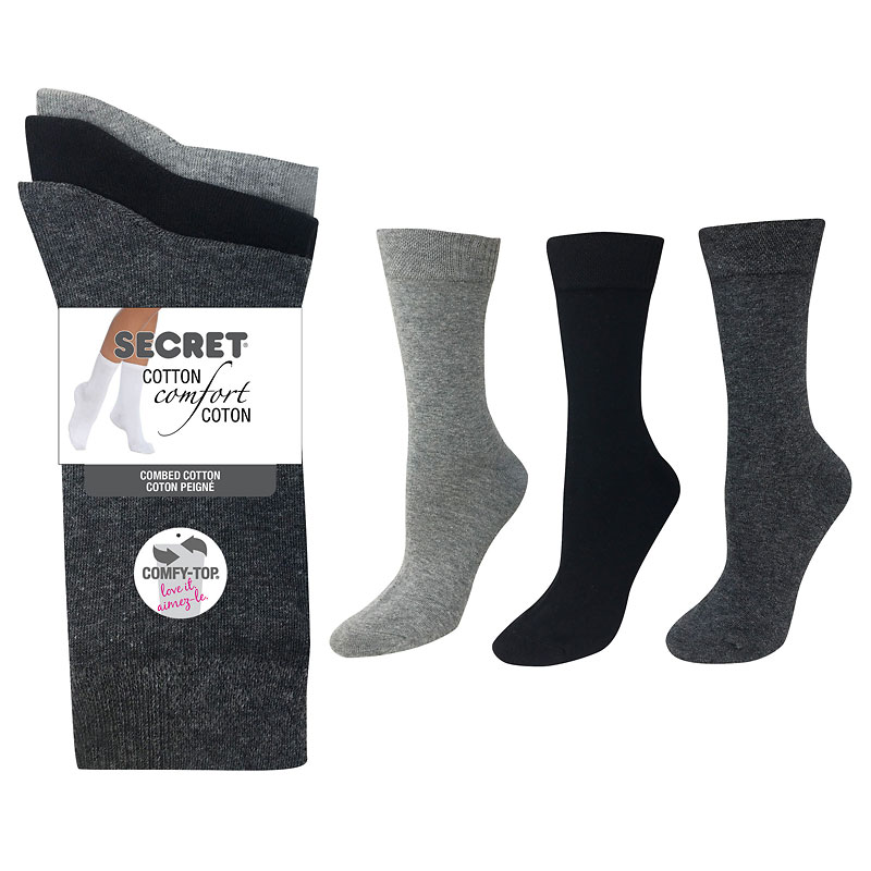 Secret Cotton Comfort Fashion Socks Crew Cut - Grey - 3 pair