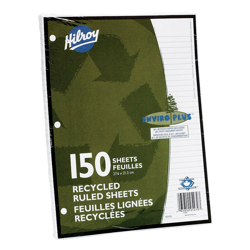 Hilroy Recycled Ruled Filler Paper - 150 sheets