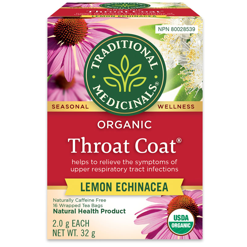 Traditional Medicinals Organic Throat Coat Wrapped Tea Bags - Lemon Echinacea - 16's