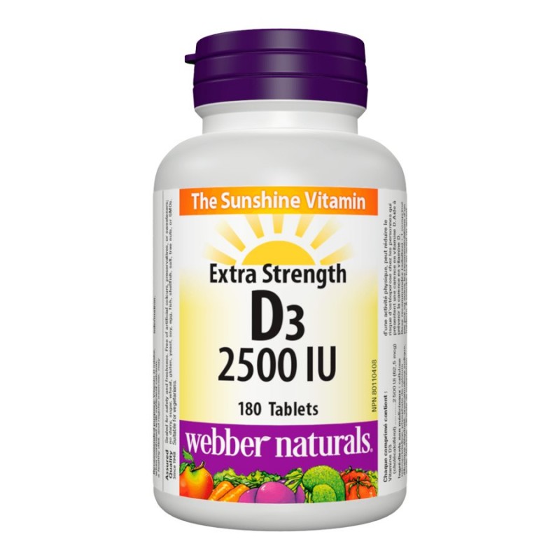 Webber Naturals Extra Strength Vitamin D3 Tablets - 2500 IU - 180's