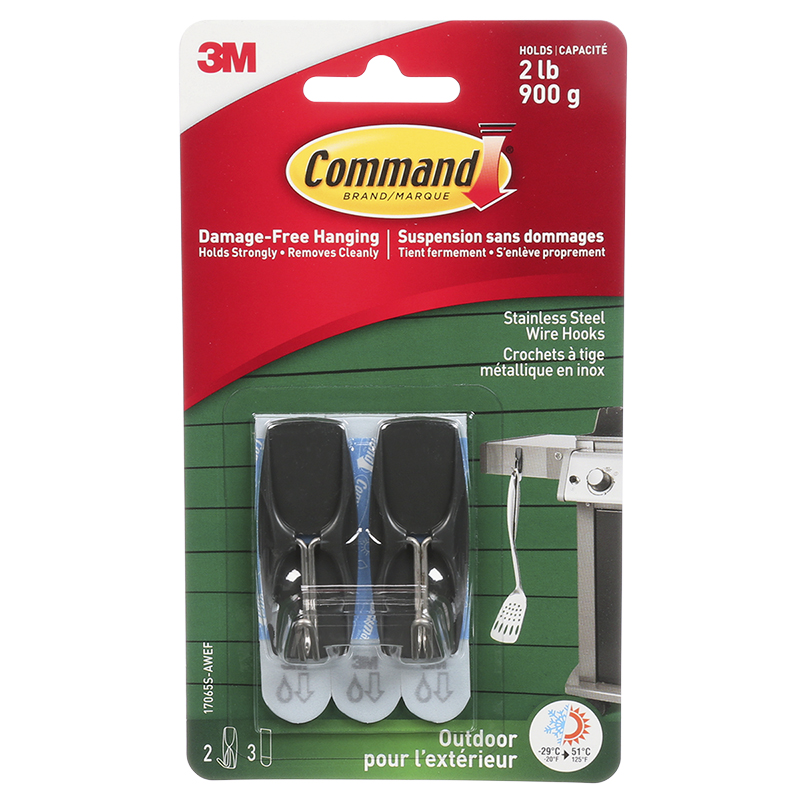 Command Medium Outdoor Wire Hooks - Stainless Steel - 2's
