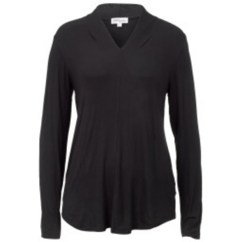Fashion Essentials Long Sleeve V-Neck Shoulder Pleats Top - Black