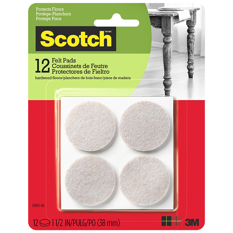 Scotch Felt Pads for Hardwood Floors - 2in/12s