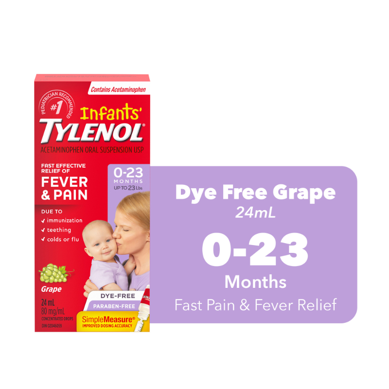 Tylenol* Infants Fever &amp; Pain Relief Concentrated Drops - Dye Free Grape - 24ml   