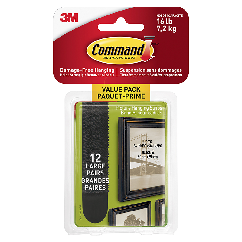 3M Command Picture Hanging Strips - Black - Large - 12's