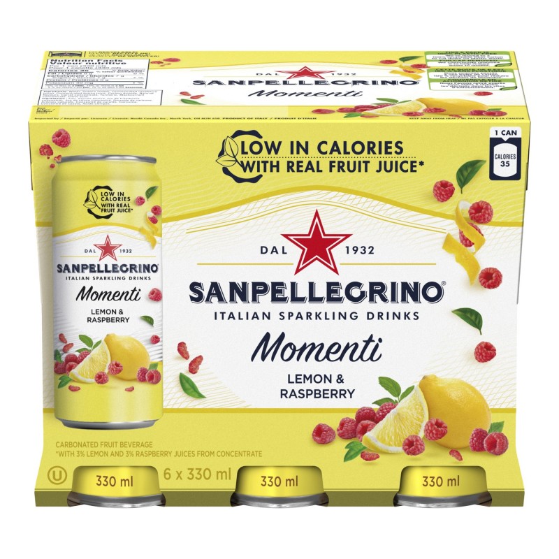 Sanpellegrino Momenti Sparkling Water - Lemon and Raspberry - 6 x 330ml