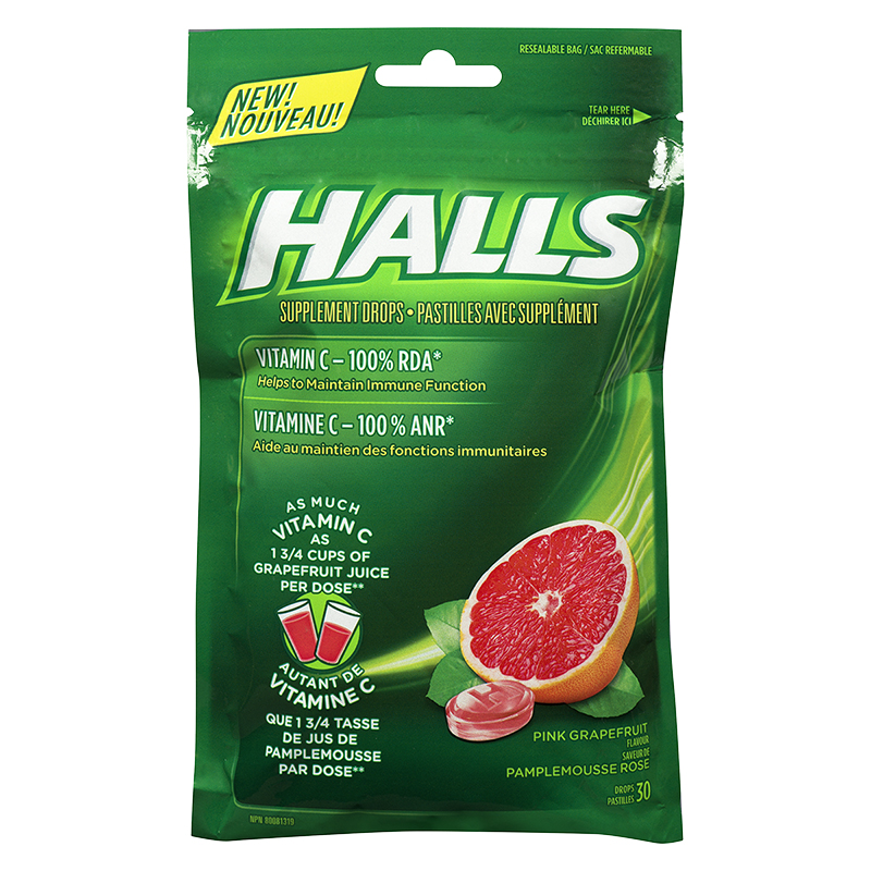 Halls Vitamin C Supplement Drops Pink Grapefruit 30 s 