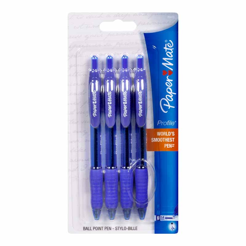 Papermate Profile Retractable Ballpoint Pens - Blue - 4 Pack
