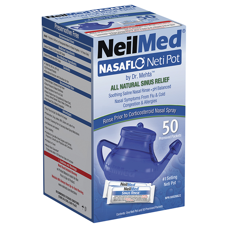 NeilMed NasaFlo Neti-Pot with Premixed Packets - 50s