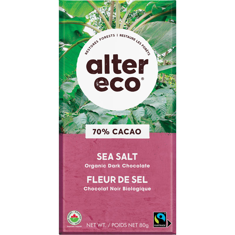 Alter Eco Deep Dark Organic Chocolate - 70% Cocoa - Sea Salt - 80g