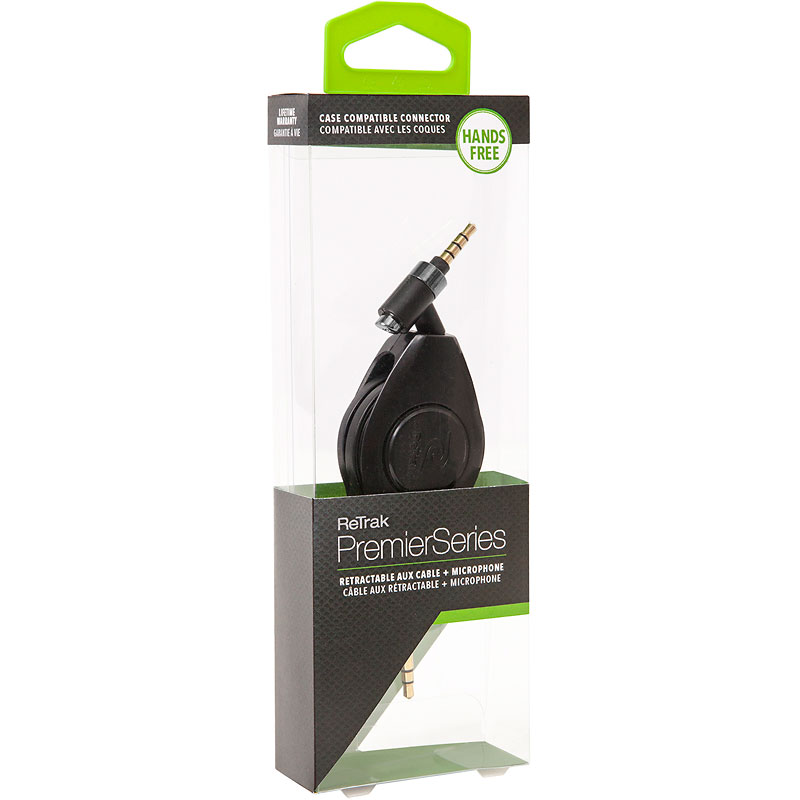 ReTrak Auxiliary Cable with Microphone - Black - ETPRAUXMIC