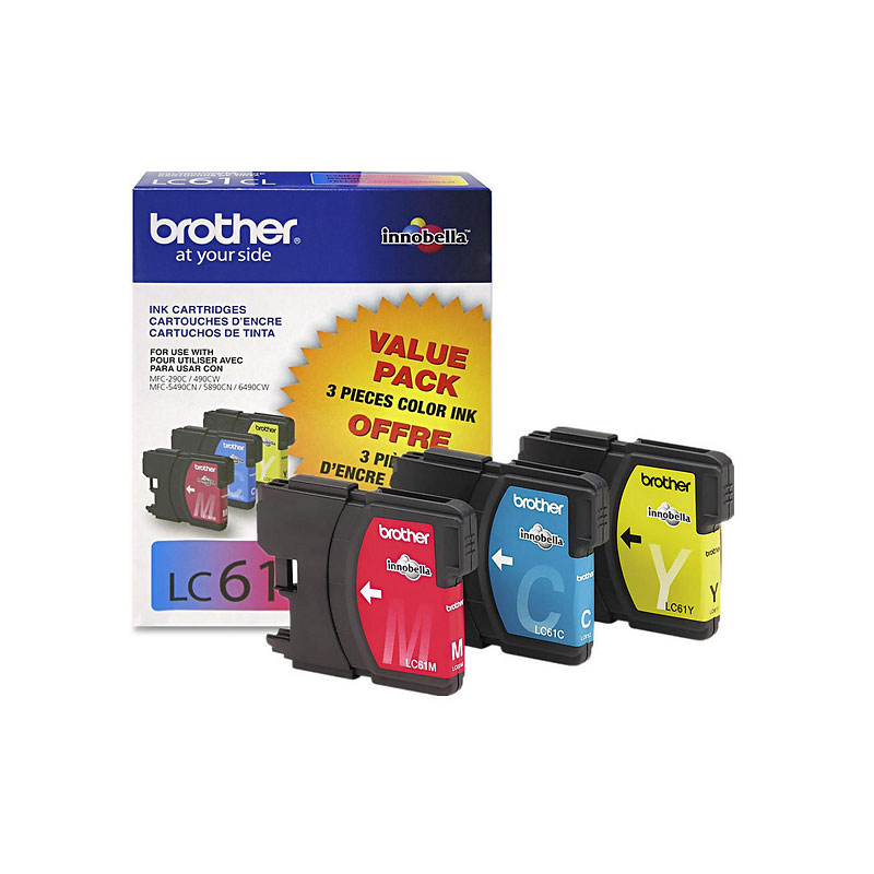 Brother LC61CL 3 Pack Colour Ink Cartridges - Cyan / Yellow / Magenta - LC613PKS