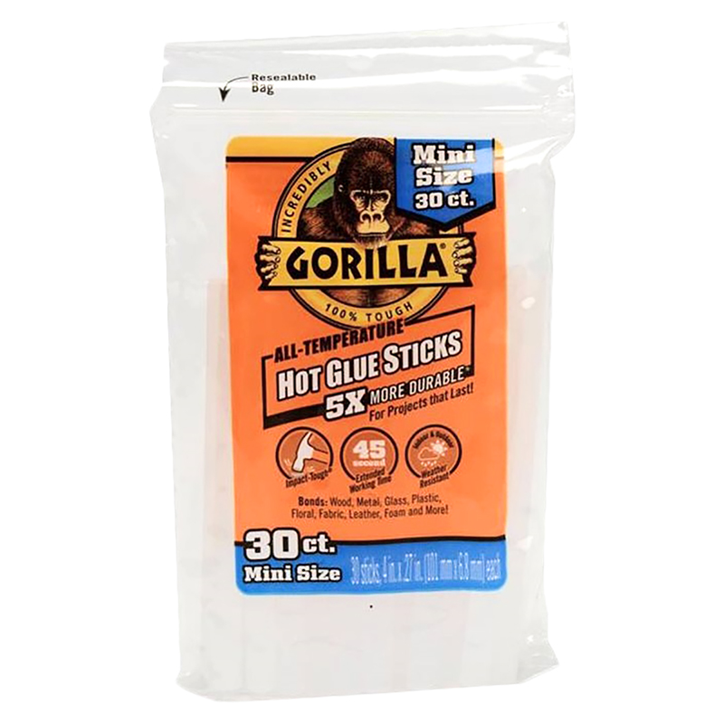 Gorilla Mini Size Hot Glue Sticks - 4 inches/30 pack