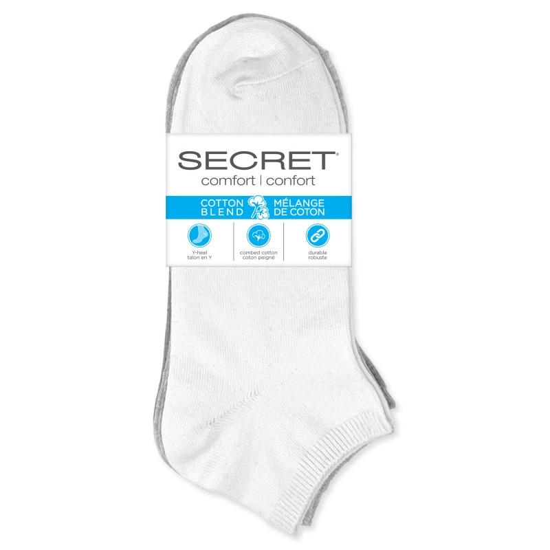 Secret Cotton Low Cut Socks - White/Grey - 3 pair