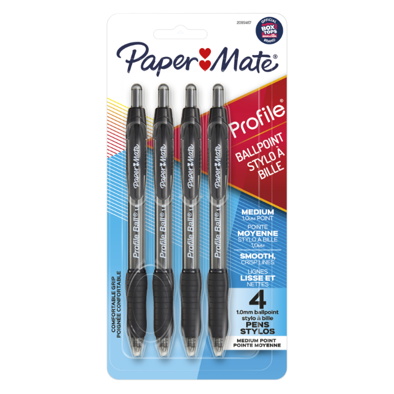Papermate Profile 1.0mm Ball Point Pens - Black - 4 pack