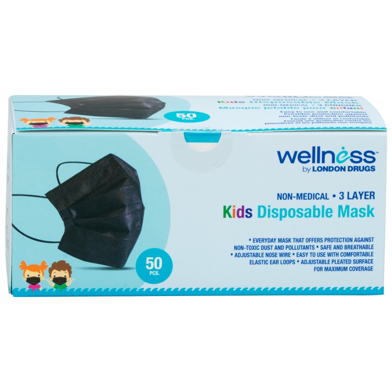 Wellness by London Drugs Kids Disposable Masks - Black - 50pk