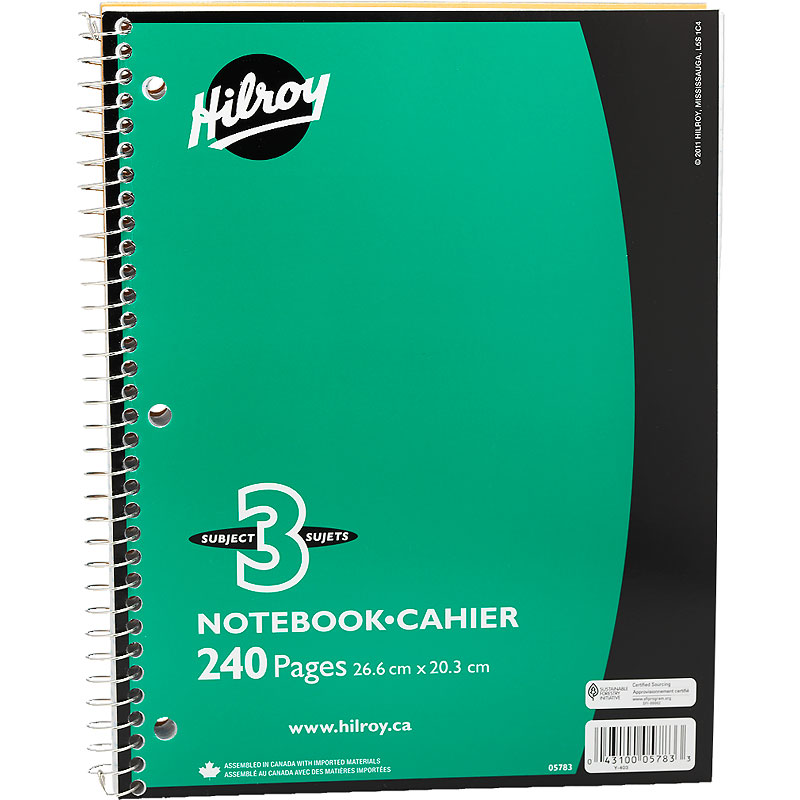 Hilroy Three Subject Notebook - 10.5 x 8 - 240 page