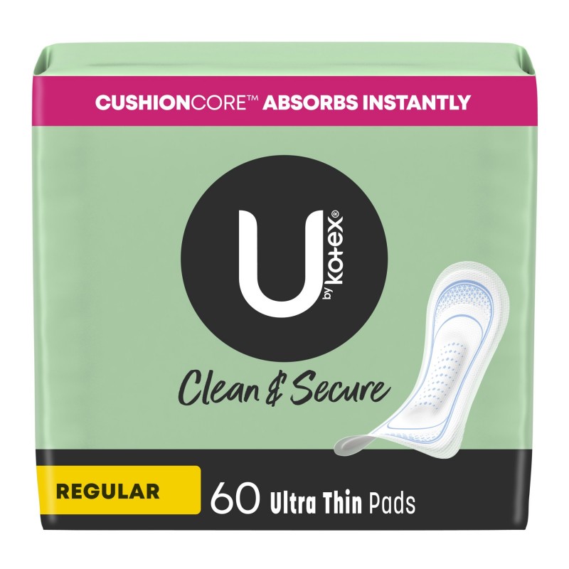 U by Kotex Clean & Secure Ultra Thin Sanitary Pads - Regular - 60's