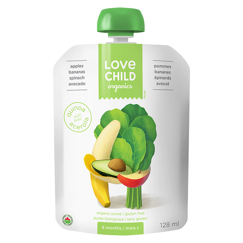 Love Child Organics Puree - Apples, Bananas, Spinach and Avocado - 128ml