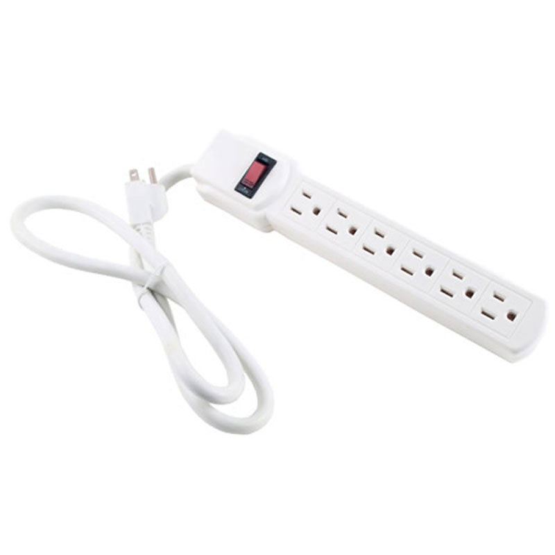 Globe 6 Outlet Power Strip with Surge Protection - White