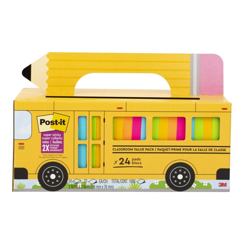 Post-it Super Sticky Classroom Value Pack School Bus - Notes - 76 x 76 mm - 1680 sheets (24 x 70)