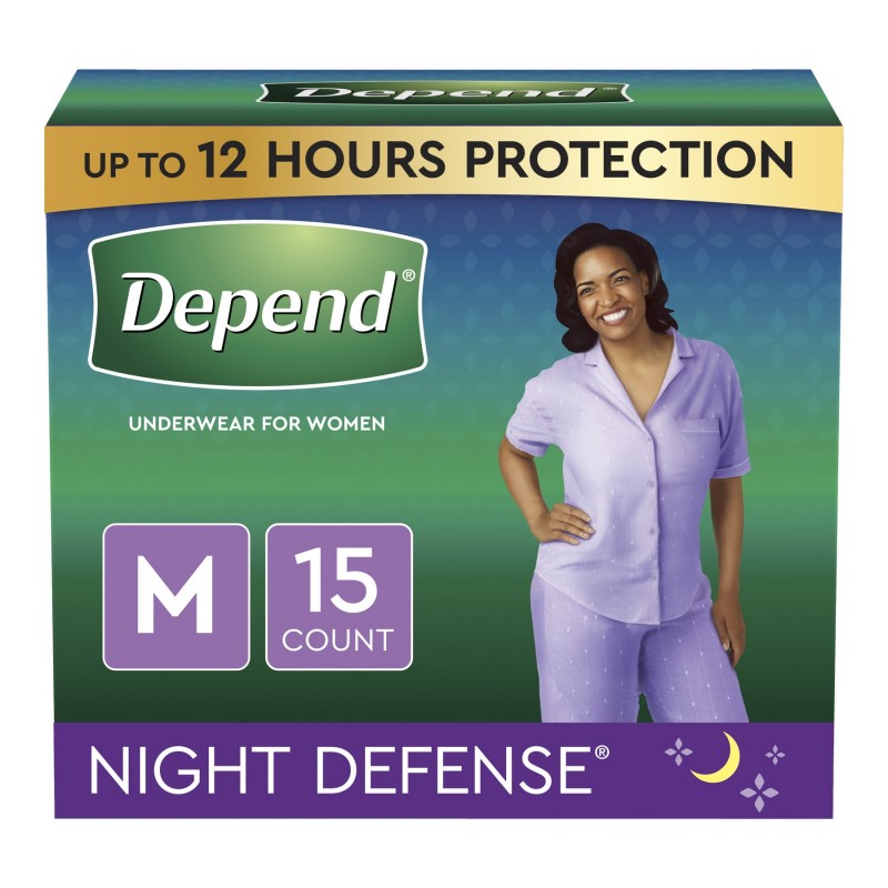 Depend Night Defense Adult Overnight Incontinence Underwear for Women - Blush - Medium - 15 Count