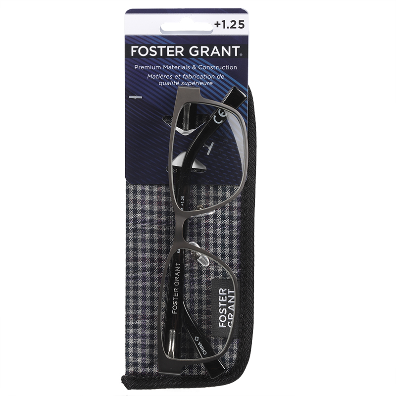 Foster Grant Bryce Gun Reading Glasses with Case - 1.25
