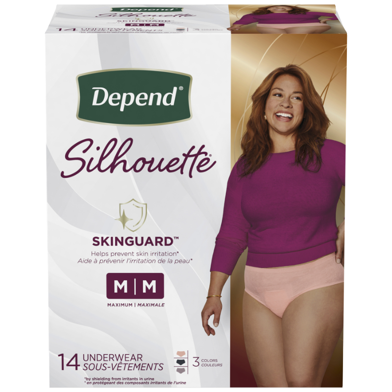 Depend Silhouette Incontinence Underwear for Women - Black/Pink - Maximum Absorbency - Medium/14 Count