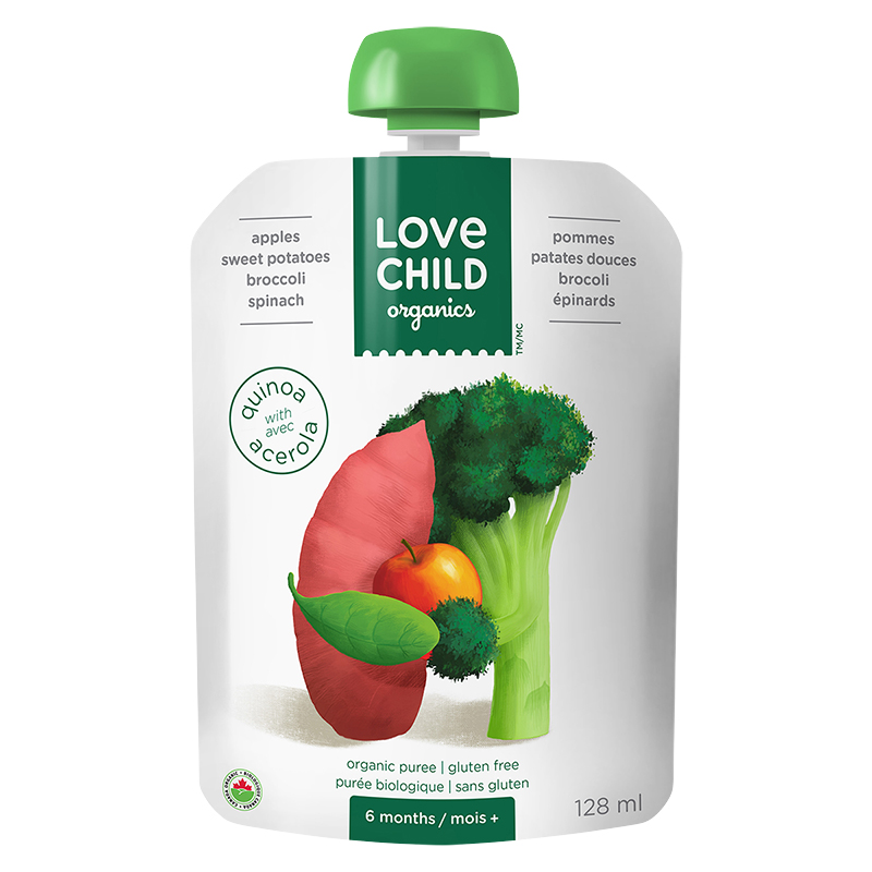 Love Child Organics Puree - Apples, Sweet Potato, Broccoli and Spinach - 128ml