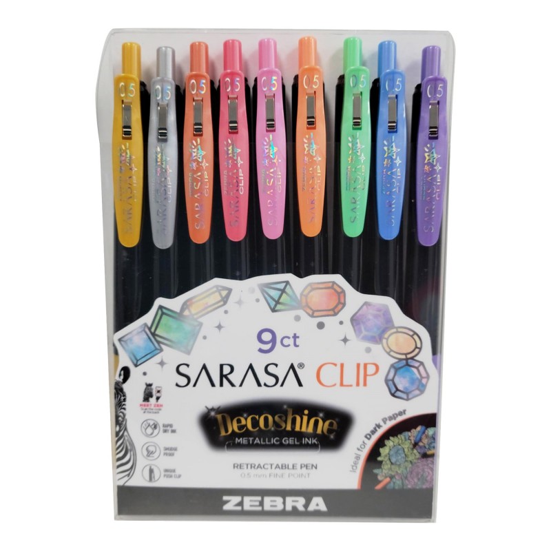 Zebra Sarasa Clip Decoshine Rollerball Pen Set - 9 piece