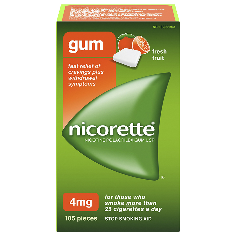 Nicorette Nicotine Gum Stop Smoking Aid - Fresh Fruit - 4mg - 105s