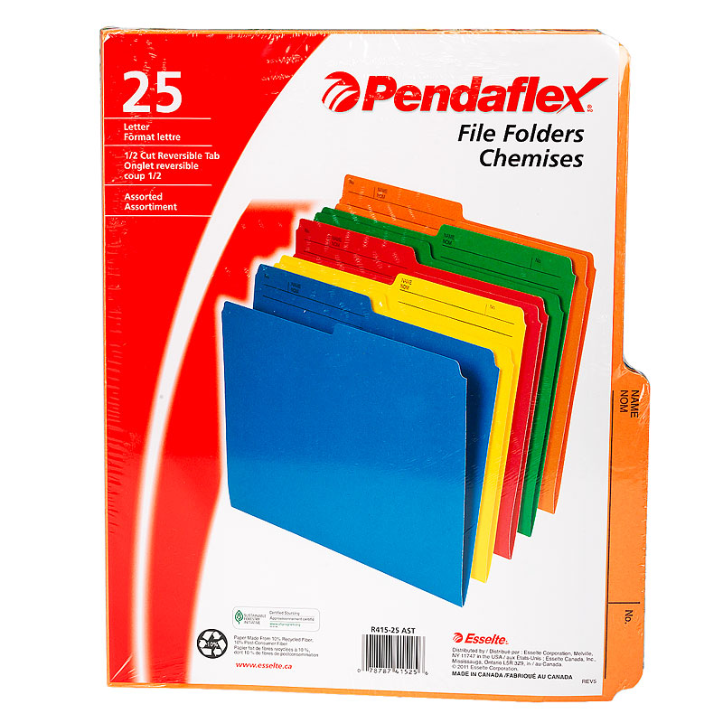 Pendaflex File Folders - Assorted - Letter - 25 Pack