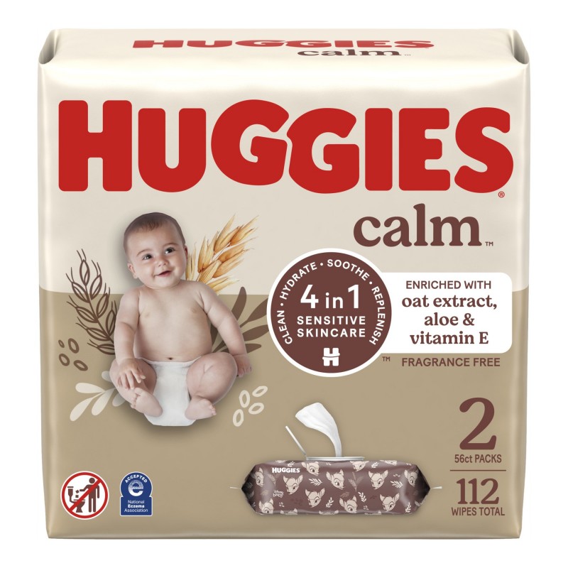 Huggies Calm 4 in 1 Baby Cleaning Wipes - Bambi - 2 x 56 Count
