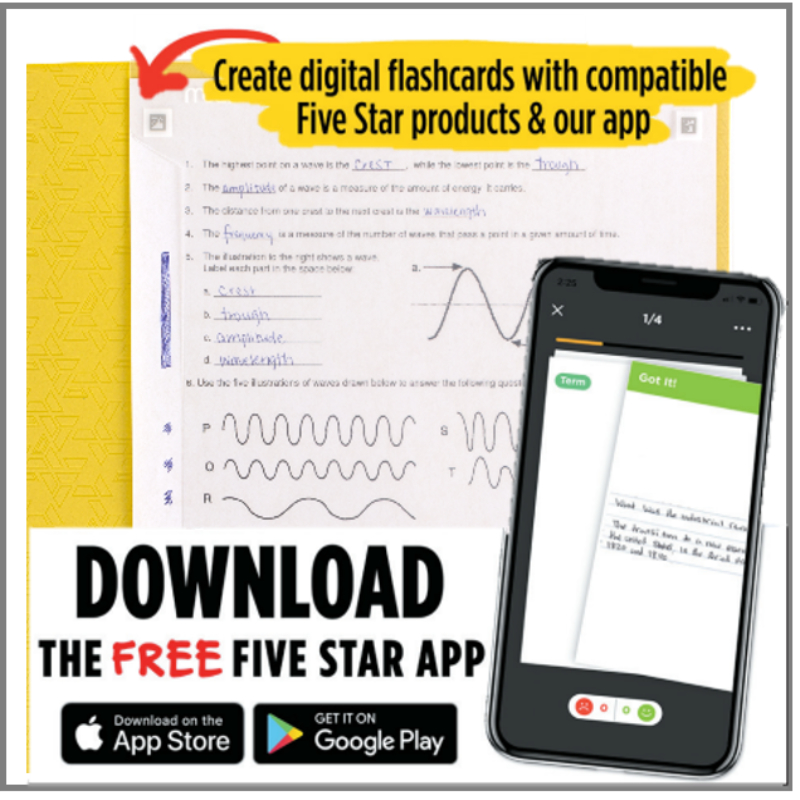 Five Star Customizable Binder with Study App - Black - 1 inch