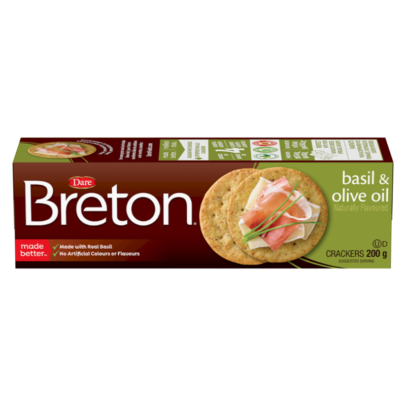 Dare Breton Crackers - Basil and Olive Oil - 200g
